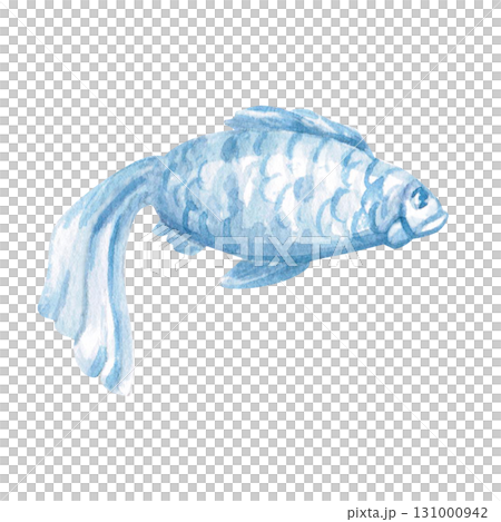 A fabulous blue longtail fish. Isolated watercolor illustration of underwater creatures for children's prints, clothing, and interior design for themed parties and children's rooms. 131000942