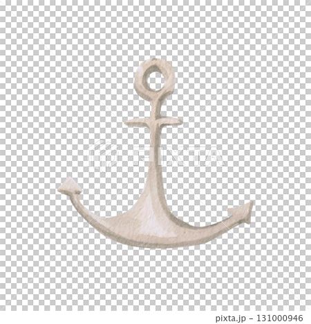 A ship's anchor. Isolated watercolor illustration of an underwater landscape element for children's prints, clothing, and interior design for themed parties and children's rooms. A ship's anchor. Isolated watercolor illustration of an underwater landscape element for children's prints, clothing, and interior design for themed parties and children's rooms. 131000946