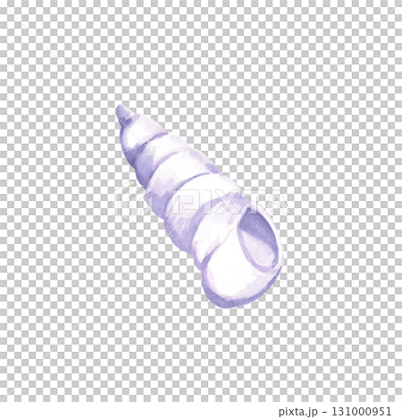 A fabulous purple cone-shaped shell. Isolated watercolor illustration of underwater creatures for children's prints, clothing, and interior design for themed parties and children's rooms. 131000951