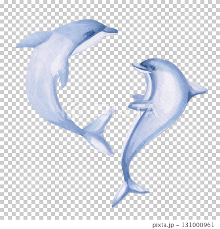Two dolphins. Isolated watercolor illustration of sea creatures for children's prints, clothing, and interior design for themed parties and children's rooms. Two dolphins. Isolated watercolor illustration of sea creatures for children's prints, clothing, and interior design for themed parties and children's rooms. 131000961