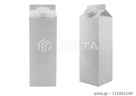 Milk box or juice box carton packages Blank white. Paper cardboard brick package for beverage diary products. Retail package mockup isolated on white background Milk box or juice box carton packages Blank white. Paper cardboard brick package for beverage diary products. Retail package mockup isolated on white background 131001140