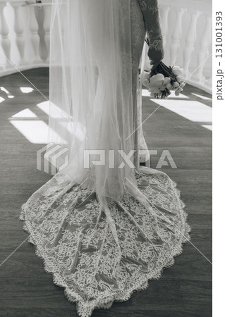 Bride with Lace Train and Veil 131001393