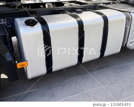 Truck fuel tank background. Aluminium gas tank. Car exterior details 131001433