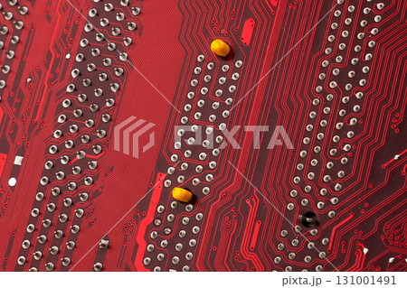 Circuit board with resistors microchips and electronic components background. Computer hardware technology. Integrated communication processor. Circuit board with resistors microchips and electronic components background. Computer hardware technology. Integrated communication processor. 131001491