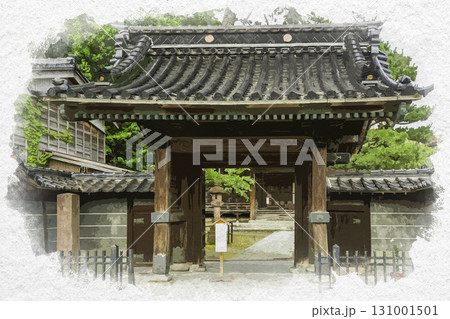 水彩画風 金沢市街地 瑞泉寺 石川県金沢市 水彩画風 金沢市街地 瑞泉寺 石川県金沢市 131001501