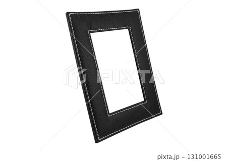 Black frame made from leather isolated on white background. Leather square frame with copy space isolated. Black frame made from leather isolated on white background. Leather square frame with copy space isolated. 131001665