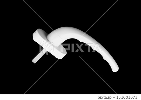 Window handle for opening closing and operating patio doors and insulated glass windows on black background. Window handle isolated. 131001673