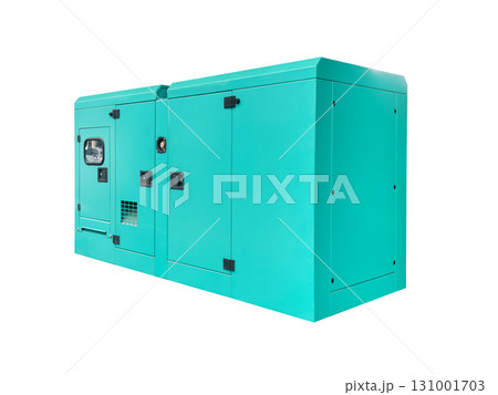 Mobile diesel generator for emergency electric power. Industrial diesel power generator isolated over white background Mobile diesel generator for emergency electric power. Industrial diesel power generator isolated over white background 131001703