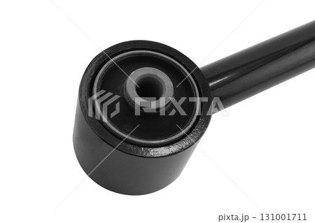 Front lower control arm isolated. New car wheel suspension arm isolated on white background. Quality spare parts for car service or maintenance 131001711
