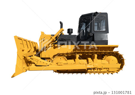 New modern loader or bulldozer excavator isolated on a white background. New modern loader or bulldozer excavator isolated on a white background. 131001781