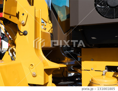 Hydraulic piston system for bulldozers, tractors, excavators. Hydraulic pipes of heavy industry machine. Mechanisms of heavy loading equipment. 131001805