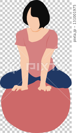 Illustration of a woman training using a balance ball 131001975