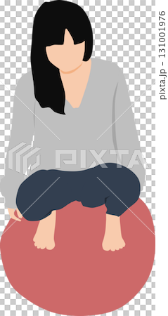 Illustration of a woman training using a balance ball 131001976