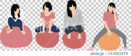 Illustration of a woman training using a balance ball Illustration of a woman training using a balance ball 131001978