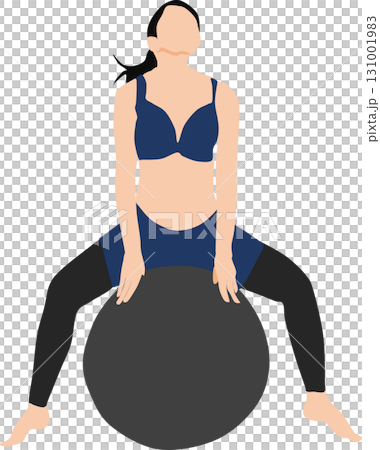 Illustration of a woman training using a balance ball Illustration of a woman training using a balance ball 131001983