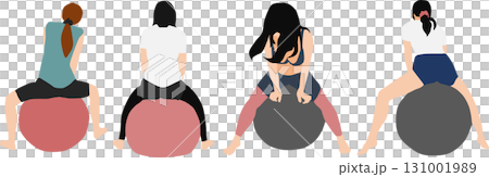Illustration of a woman training using a balance ball 131001989