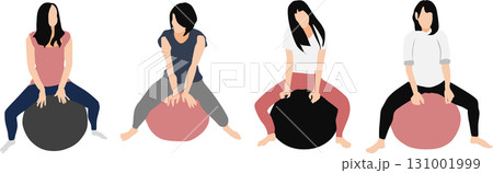 バランスボールを使ってトレーニングする女性のイラスト バランスボールを使ってトレーニングする女性のイラスト 131001999