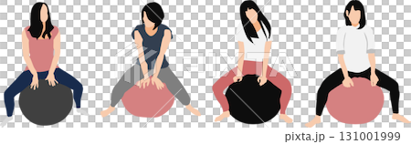 バランスボールを使ってトレーニングする女性のイラスト バランスボールを使ってトレーニングする女性のイラスト 131001999