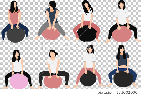 バランスボールを使ってトレーニングする女性のイラスト バランスボールを使ってトレーニングする女性のイラスト 131002000