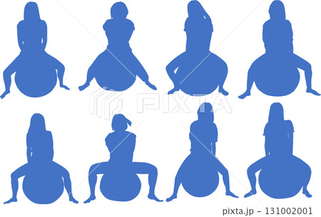 バランスボールを使ってトレーニングする女性のイラスト 131002001