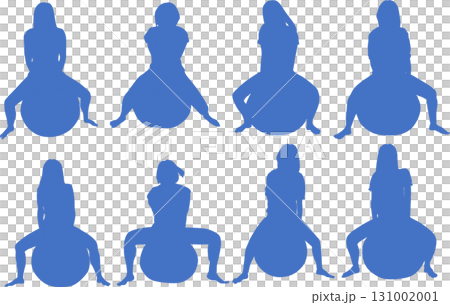 バランスボールを使ってトレーニングする女性のイラスト 131002001