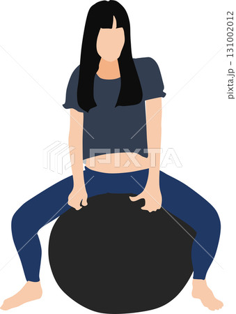 バランスボールを使ってトレーニングする女性のイラスト 131002012
