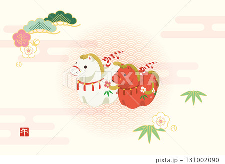 かわいい馬の土鈴、午年の年賀状テンプレート（文字なし） 131002090