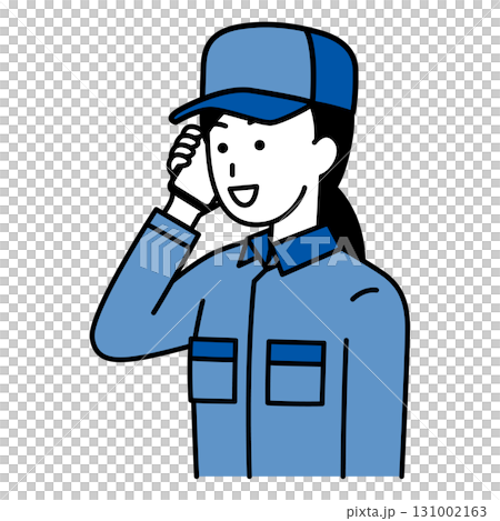 スマートフォンで話すつなぎ作業服の女性 スマートフォンで話すつなぎ作業服の女性 131002163