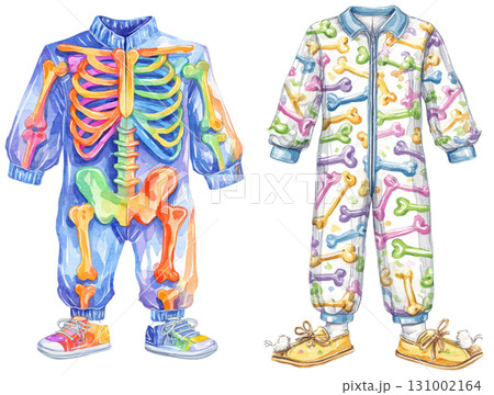 Halloween themed skeleton and bone patterned onesies with playful designs and cozy footwear 131002164