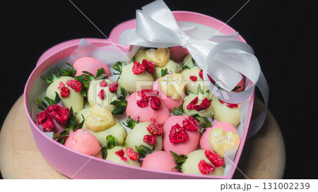 Heart Shaped Box with Chocolate Covered Strawberries and Berries 131002239