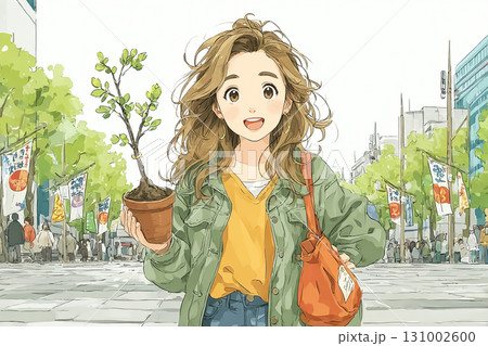 美優シリーズ：植樹祭でスコップを持ち記念植樹に参加する美優 131002600