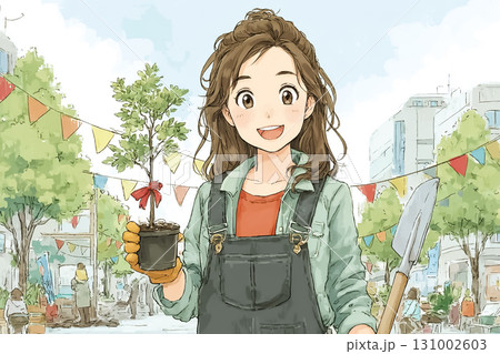 美優シリーズ：植樹祭でスコップを持ち記念植樹に参加する美優 131002603