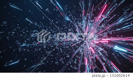 砕け散るガラスの破片と光の抽象背景 砕け散るガラスの破片と光の抽象背景 131002614