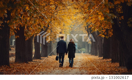 秋の紅葉の公園を歩くカップル 秋の紅葉の公園を歩くカップル 131002617