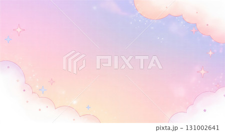 パステルカラーの雲と星のキラキラ背景・可愛いファンタジーイラスト 131002641