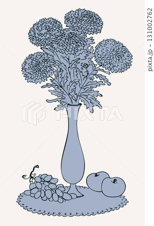 Bouquet of chrysanthemums in high vase 131002762