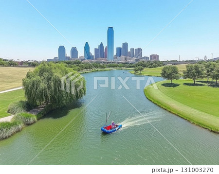 Aerial view of the Chicago skyline from the River. 131003270