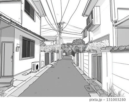 sketch of a street in the city, monochrome 131003280