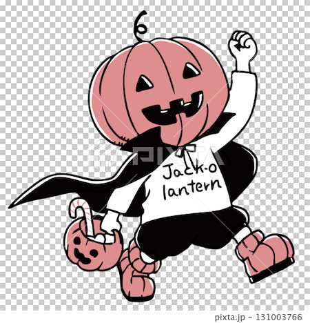 Jack-o'-lantern child walking energetically_monochrome 131003766