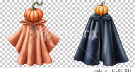 Pumpkin themed Halloween cloaks in orange and black, featuring pumpkin head design, perfect for festive costumes 131004032