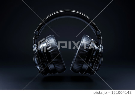 Black wireless headphones on dark background 131004142