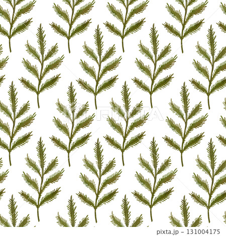 Watercolor green fern seamless pattern. Stylized green fern branches on white background. Watercolor green fern seamless pattern. Stylized green fern branches on white background. 131004175