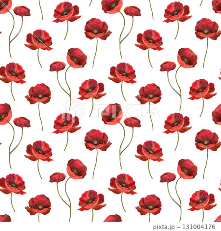 Watercolor red poppy seamless pattern. Poppy flowers on white background. Watercolor red poppy seamless pattern. Poppy flowers on white background. 131004176