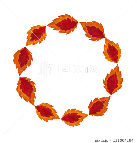 Watercolor red and orange fire wreath. Round frame of stylized fire elements on white background. 131004194