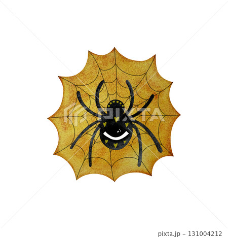 Watercolor spider on web. Black spider with eye on orange web isolated on white. Watercolor spider on web. Black spider with eye on orange web isolated on white. 131004212