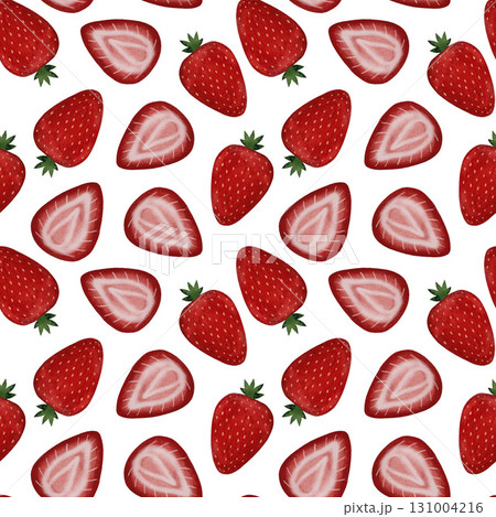 Watercolor strawberry seamless pattern. Whole and half strawberries on white background. Watercolor strawberry seamless pattern. Whole and half strawberries on white background. 131004216