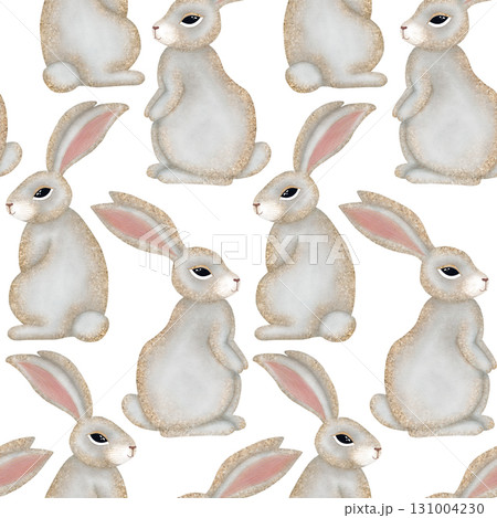 Watercolor cute bunny seamless pattern. Sitting bunnies on white background. Watercolor cute bunny seamless pattern. Sitting bunnies on white background. 131004230
