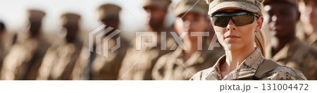 Female warrant officer guides diverse team during outdoor training exercise in military setting 131004472