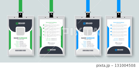 Modern creative office employee id card or identity card design layout with blue and green color. Simple design for corporate business identification card, staff card. Modern creative office employee id card or identity card design layout with blue and green color. Simple design for corporate business identification card, staff card. 131004508