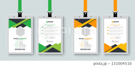 Abstract creative office employee id card or identity card design layout with green and yellow color. Creative style corporate business identification card, staff card. Abstract creative office employee id card or identity card design layout with green and yellow color. Creative style corporate business identification card, staff card. 131004510